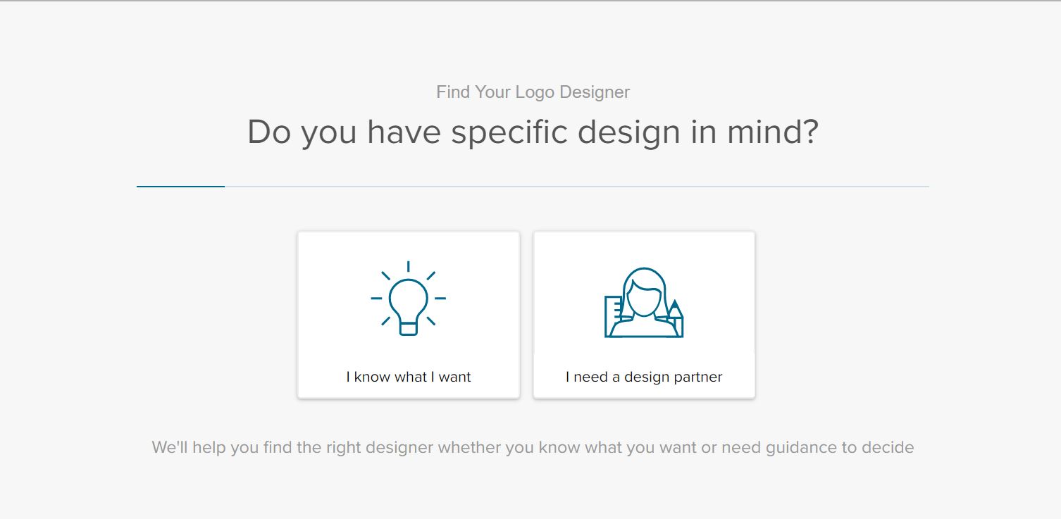 Captura de pantalla de Fiverr - Asistente de búsqueda del diseñador de logotipos